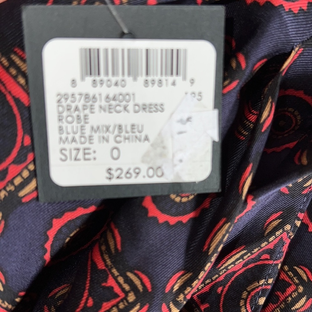Club Monaco Drape Neck Neck Robe Blue Mix - Picture 5 of 6